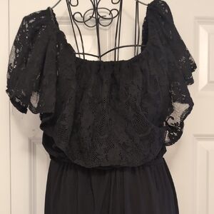 Emma & Michele Black Maxi Dress with Lace Sleeves